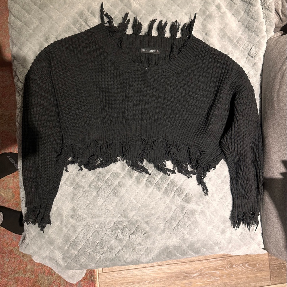 Distressed Black Sweater Top